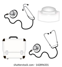 first aid box icon, doctor's stethoscope, nurse cap medicine illustration. mesh vector