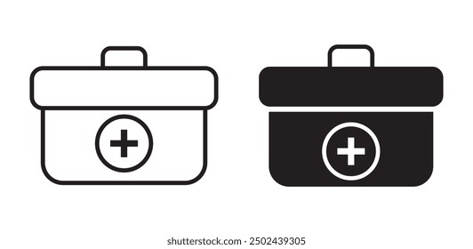 Icono de la caja de primeros auxilios, kit de primeros auxilios médicos caja icono conjunto med kit maletín de seguridad de emergencia Vector diseño de símbolos para Web y App,