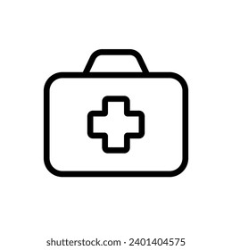 First Aid Box icon in Line style. Illustration of first aid kit vector icon for web design. Medical care bag icon symbol. Medical bag line icon