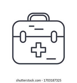 First Aid Box Icon Over White Background, Line Style, Vector Illustration