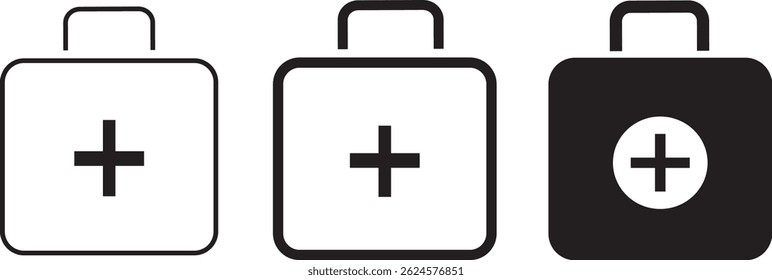 First aid box icon set vector illustration. healthcare symbols, Medical briefcase sign button background.
