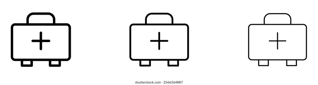 First aid box icon in tree different line stroke sizes.