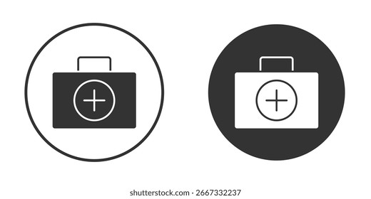 Icono de caja de primeros auxilios en versiones de diseño plano de moda en blanco y negro.