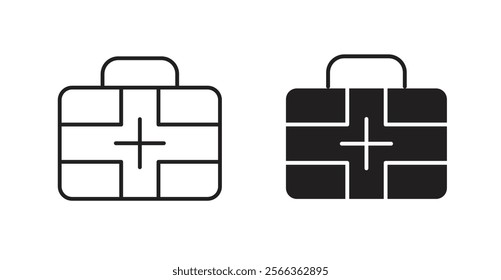First aid box icons in line stroke and flat versions