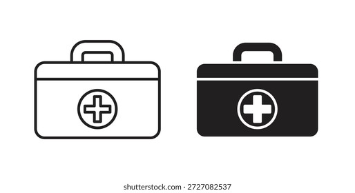 Conjunto de ícones de caixa de primeiros socorros. Ilustração de vetor de linha simples