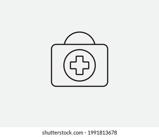 First aid box line art icon, outline vector sign. Linear style medical bag pictogram isolated on white background. First aid kit symbol, flat style design logo illustration. Editable stroke, path.