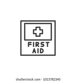 First aid box line icon, outline vector sign, linear style pictogram isolated on white. Emergency symbol, logo illustration. Editable stroke