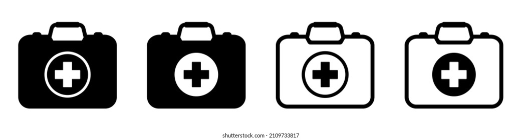 Icono de línea de caja de primeros auxilios, vector de icono de maletín médico aislado