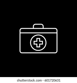 First aid box line icon, medicine, medical cross sign vector graphics, a linear icon on a black background, eps 10.