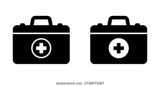 Erste-Hilfe-Box und medizinisches Aktenkoffer-Icon-Set für Gesundheit, Notfall und medizinisches Design