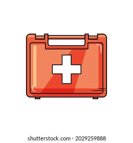 Caja de primeros auxilios sobre un fondo blanco aislado. Ilustración vectorial de una caricatura.