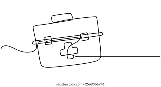 First Aid box one line continuous. First Aid box line art. Hand drawn vector art, First Aid Kit Continuous Line Icon, First Aid Kit, Healthcare and Medical line icon, one continuous drawing.