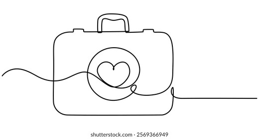 First Aid box one line continuous. First Aid box line art. Hand drawn vector art, First Aid Kit Continuous Line Icon, First Aid Kit, Healthcare and Medical line icon, one continuous drawing.