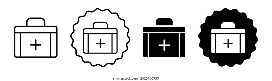 First aid box set in black and white color. First aid box simple flat icon vector