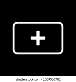 First aid box. simple icon. White icon on black background. Inversion
