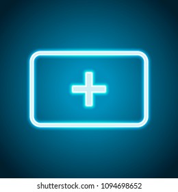 First aid box. simple icon. Neon style. Light decoration icon. Bright electric symbol
