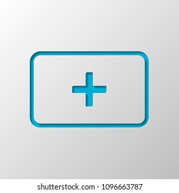 First aid box. simple icon. Paper design. Cutted symbol with shadow