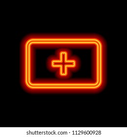 First aid box. simple icon. Orange neon style on black background. Light icon