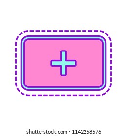 First aid box. simple icon. Colored sketch with dotted border on white background