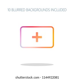 First aid box. simple icon. Colorful logo concept with simple shadow on white. 10 different blurred backgrounds included