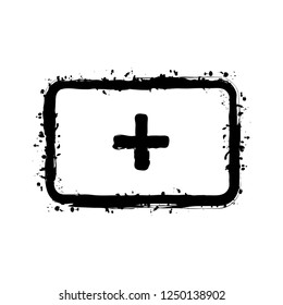 First aid box. simple icon. Black ink with splashes on white background