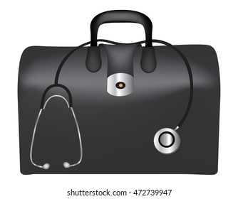 First aid box and stethoscope isolated on white background