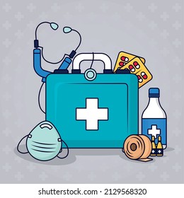 first aid box and tools illustration