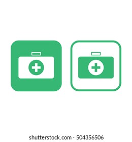 First aid box vector icon. Green and white
