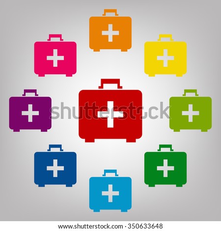 First aid box vector sign. Icons colorful set