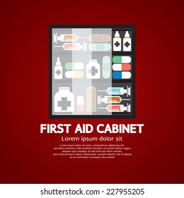 First Aid Cabinet Must Have Medicine For Home Use Vector Illustration