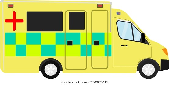 First aid car, illustration, vector on a white background.