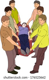 First aid - carry injured person on blanket