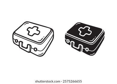 First aid case box outline and silhouette style