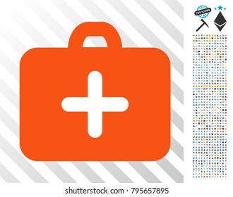 First Aid Case pictograph with 7 hundred bonus bitcoin mining and blockchain graphic icons. Vector illustration style is flat iconic symbols design for bitcoin websites.