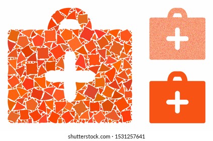 First aid composition of rugged elements in variable sizes and color tints, based on first aid icon. Vector tuberous pieces are composed into composition. First aid icons collage with dotted pattern.