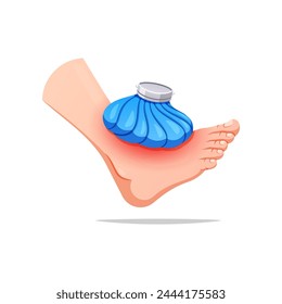 First aid compress the foot. Foot with ice pack vector isolated on white background.