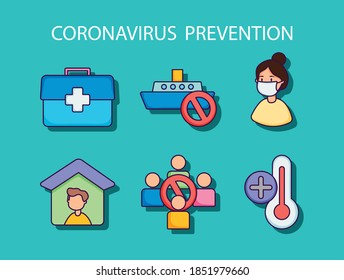 Erste Hilfe und Koronavirus-Präventivsymbol auf türkisem Hintergrund, flacher Stil, Vektorgrafik