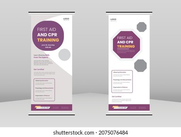First Aid And CPR Training Roll Up Banner Design, First Aid And CPR Training Service Roll Up Banner, First Aid And CPR Training promotional Service Banner Design