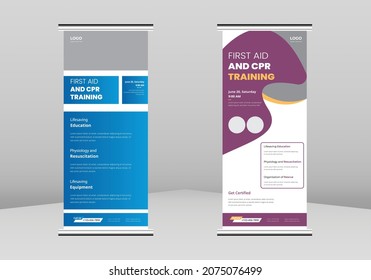First Aid And CPR Training Roll Up Banner Design, First Aid And CPR Training Service Roll Up Banner, First Aid And CPR Training promotional Service Banner Design