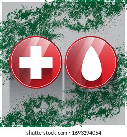 First aid cross and blood in protector shield icon