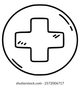 first aid cross on circle hand drawn outline illustration