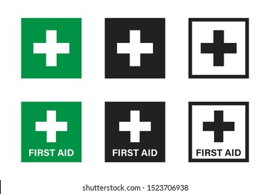 First aid cross vector isolated icon. Flat button on green backdrop. First aid kit icon vector illustration. Medical graphic vector signs. EPS 10
