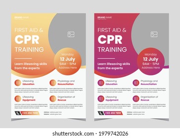 First Aid And Crp Training Flyer Template. First Aid Training Service Promotion Poster Leaflet Template. Crp Training Flyer Poster Design