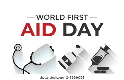 First Aid Day is celebrated every September on the second Saturday. It,s Serves as a reminder of the importance of preparedness and quick action in emergency situations, promoting a safer. Vector.