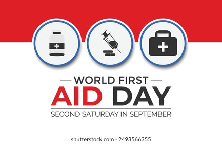 First Aid Day is celebrated every September on the second Saturday. It,s Serves as a reminder of the importance of preparedness and quick action in emergency situations, promoting a safer. Vector.