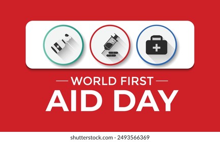 First Aid Day is celebrated every September on the second Saturday. It,s Serves as a reminder of the importance of preparedness and quick action in emergency situations, promoting a safer. Vector.