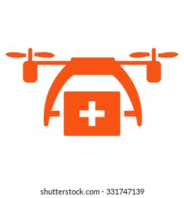 First Aid Drone vector icon. Style is flat symbol, orange color, rounded angles, white background.