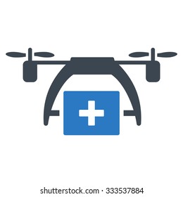 First Aid Drone vector icon. Style is bicolor flat symbol, smooth blue colors, rounded angles, white background.