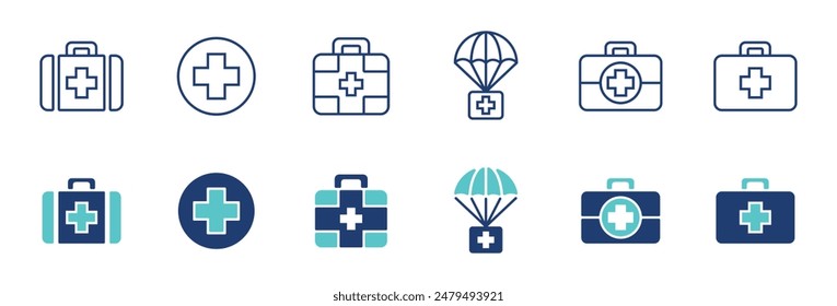 first aid emergency box icon vector set health care medical kit case medicine treatment signs medkit cross illustration