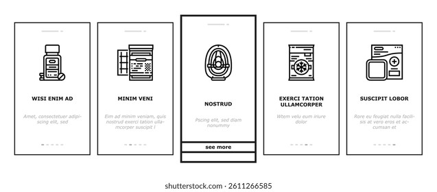 first aid emergency medical onboarding mobile vector. medicine hospital, doctor health, care help, cross kit, treatment box, safety first aid emergency medical Illustration